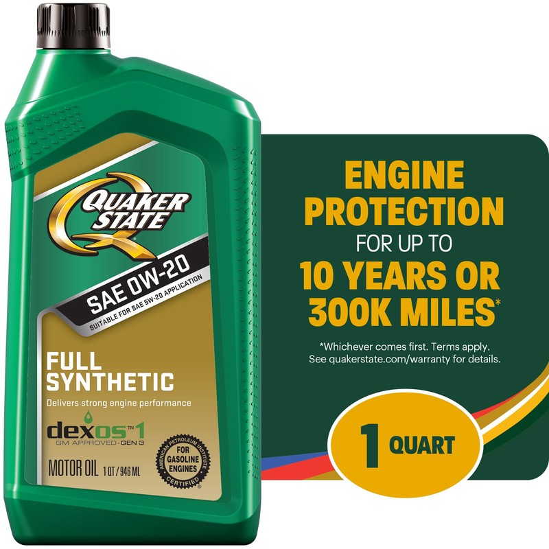 Quaker State Full Synthetic 0W-20 Motor Oil, 1 Quart (6