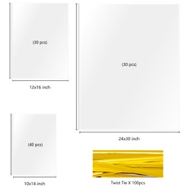 joybest 100pcs Cellophane Gift Wrapping Bags 3 Sizes Clear Plastic Packaging Bags 10x14 12x16 24x30 Large Cellophane Wrap for Gift Baskets with Twist Ties