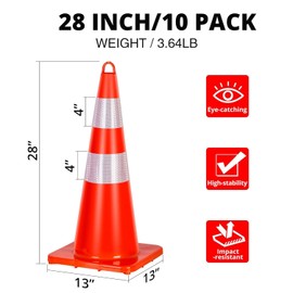 4 Pack Traffic Cones, 28 Inch Upgraded PVC Safety Cones with Reflective Collars Road Parking Cones Construction Cones for Parking Lot, Traffic Control, Driving Training