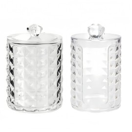 PUTOAHAO 2 Cotton Bud Containers, Cotton Pad Dispenser Made of Environmental Protection PET,Transparent Storage Box with Diamond Pattern for Cotton Pads, Cosmetics, Make-Up, Durable for Bathroom