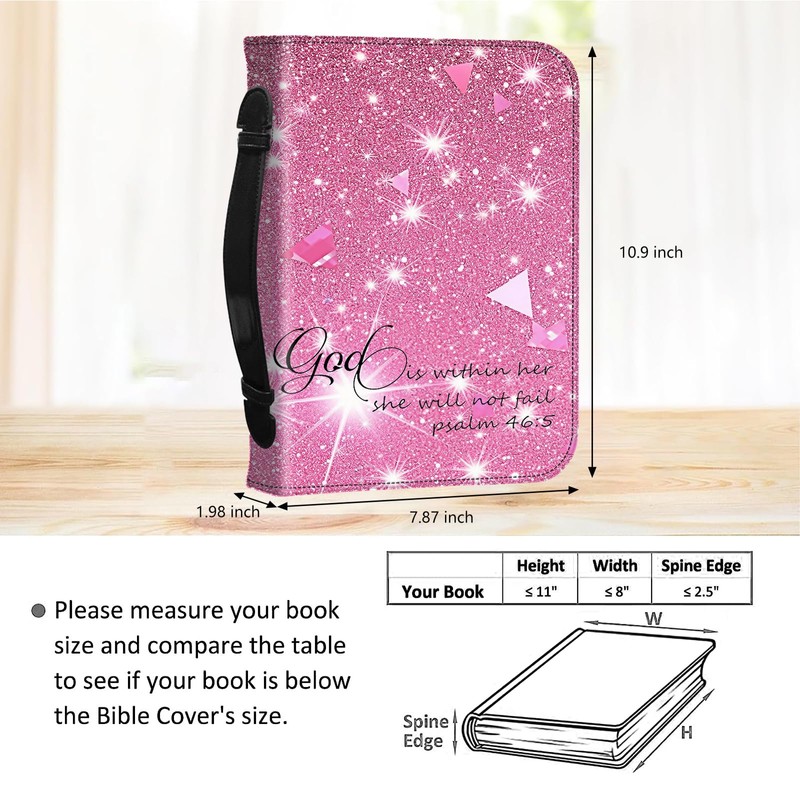 Pink Glitter Bible Cover for Women and Girls - Leather