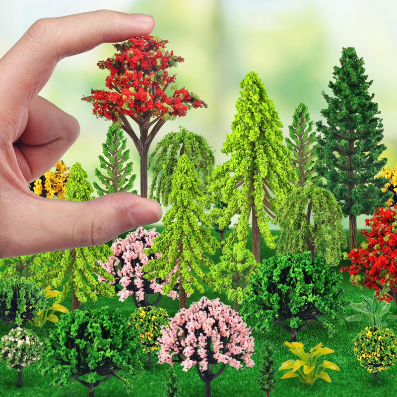 QUOZUO 38PCS Mini Model Miniature Trees, Mixed Model Colourful Trees