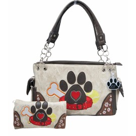 HW Collection Dog Paw Print Handbag Women Shoulder Purse Wallet Set Western Style (Beige)