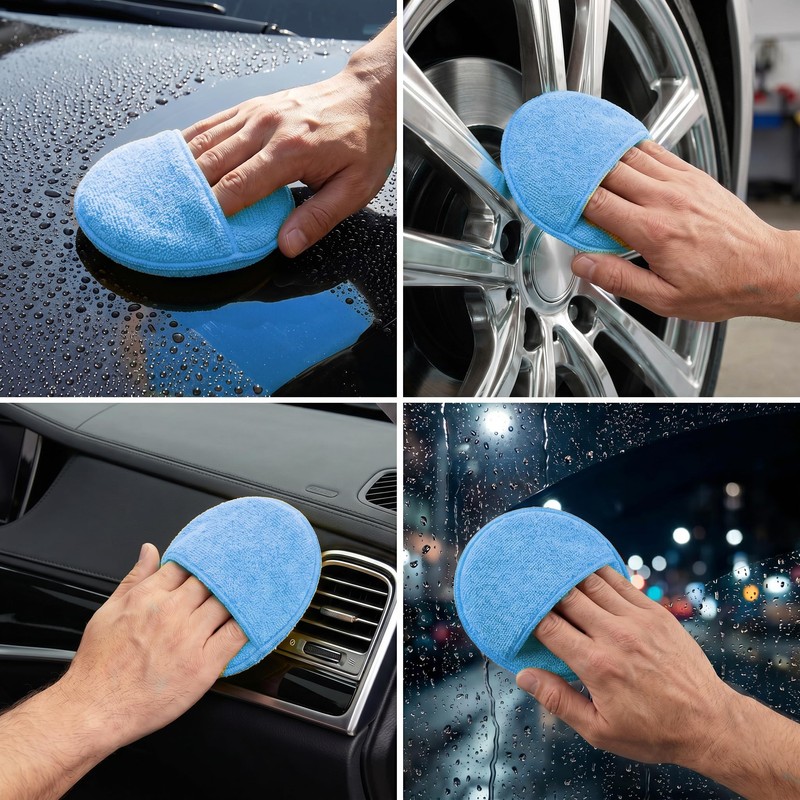 AHTOHAA 6Pcs 5-Inch Microfiber Foam Wax Applicator Pads with Finger