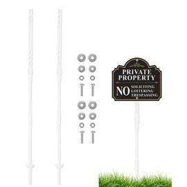 2 Pack Yard Sign Stakes, 48 Inch Aluminum Stakes for Yard Signs, Fits Sign 7 to 14 Inch, Signs Holder Stand for Fence Road Parking Street Stop (White)