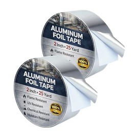 Bates- Aluminum Foil Tape, 2 Inch x 25 Yard, 3.6 Mil, 2 Pack, HVAC Heat Tape for Ductwork, Dryer Vent, Air Conditioning, Furnace, Pipe Insulation, Waterproof, Flame, UV & Chemical Resistant
