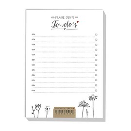 Set of 3 Organiser To-Do Pad - A6 Recycled Paper Notepad, Notes, Shopping List, 50 Sheets Design Tear-Off Pad, White Beige with Flowers, Climate Neutral Production, for Kitchen, Office, Team and