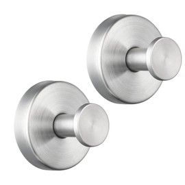 Eolax Suction Cup Hooks for Shower/Bathroom Heavy Duty Removable for Towels, Robes, Loofah - No Drill Stainless Steel Hooks for Glass, Mirror, Tile, Kitchen (2-Pack) Brushed Nickel