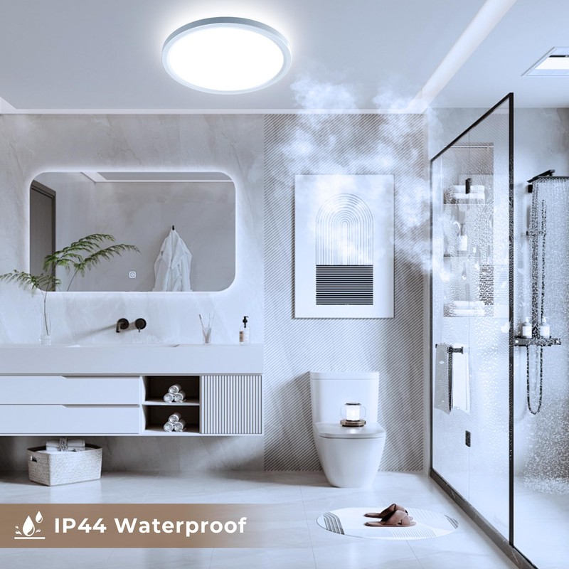 OTREN LED Flat Ceiling Light, 6500 K Round Bathroom Lamp,