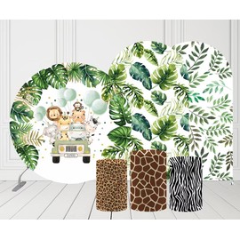 Jungle Green Palm Leaves Arch Backdrop Stand Covers for Parties Arched Stretchy Fabric Cover Wild Safari Birthday Party Favors Decorations(3.3x6.5ft)