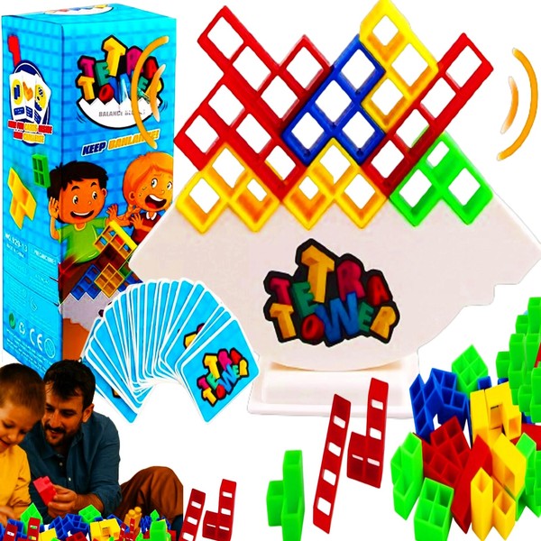 Tetra Tower Balance Game, Tetris Balance Toy Tower Game, Tetra Tower Game, Tetris Balance Building Block Rocking Stack High Children's Balance Toy for Boys and Girls from Years 3+ (16 Pieces)