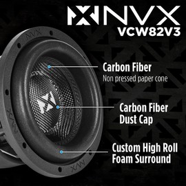 NVX VCW82v3 8” 1300 Watt Max (650W RMS) Dual 2-Ohm VC-Series Car Subwoofer (VCW82 Version 3) | NVX