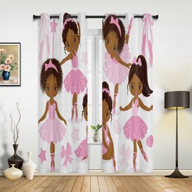 HERBED Bedroom Blackout Curtains Cute Girl Ballerina Dancer Gymnastic Pattern Thermal Insulated Room Darkening Curtains for Living Room Grommet Blackout Window Curtains 2 Panels 40x63inch