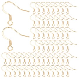 SUNNYCLUE 1 Box 100Pcs 18k Gold Plated Earring Hooks French Ear Hooks Fish Hook Earrings Ear Wires Fishhook Earring Findings for jewellery Making Adult DIY Dangle Earrings Craft Accessories Supply