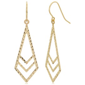Kooljewelry 10k Yellow Gold Diamond-cut Finished Inverted Kite Style Dangle Earrings