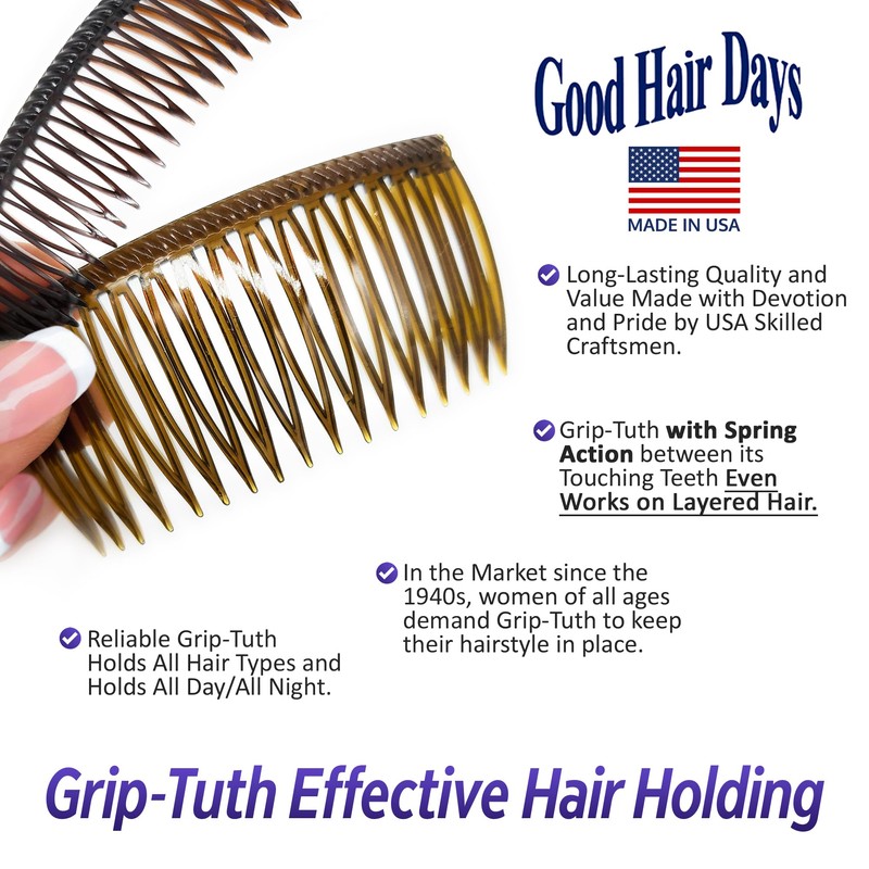 Good Hair Days Grip-Tuth Combs - 1 1/2" Side Combs,