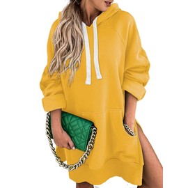 SHEWIN Womens Hoodies Casual Long Sleeve Lightweight Drawstring Split Hem Pullover Hooded Oversized Sweatshirt for Women,(US 12-14) L,Yellow