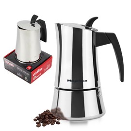 MAGEFESA Balance 6-Cup Stainless Steel Espresso Moka Pot – Classic Italian Coffee Maker with Bakelite Handle & Knob – Greca Coffee Maker Compatible with All Types of Stovetops including INDUCTION