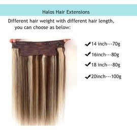 Wire Blonde Human Hair Extensions, Wire Hair Extensions,Fish Line Hair Extensions Real Human Hair, Ombre Chocolate Brown to Bleach Blonde Highlights #4/613 Color 14Inch 70g Straight Hairpiece Flip in Hair Extensions Clip in Extensions with Invisible Fish