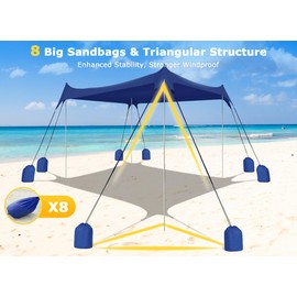 Gorich Beach Tent Sun Shelter with 8 Sandbags, UPF50+ Protection & Windproof Pop Up Beach Canopy Tent Sun Shade for Family, Travel & Camping, Easy Setup Canopy Umbrella