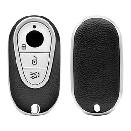 HIBEYO Car Key Case Fits Mercedes Key Case Protective Cover for Benz C S Class W223 W206 S260L S350L S450L S500L for Maybach S480 S580 Key Case Shell Jacket Protector Leather Silver