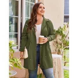 IN'VOLAND Women's Waterproof Rain Jacket Plus Size Lightweight Raincoat Hooded Windbreaker Trench Coat