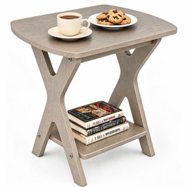 Small Outdoor Side Table, 2-Tier Patio Table,15.7"L x 11.5"W,Brown