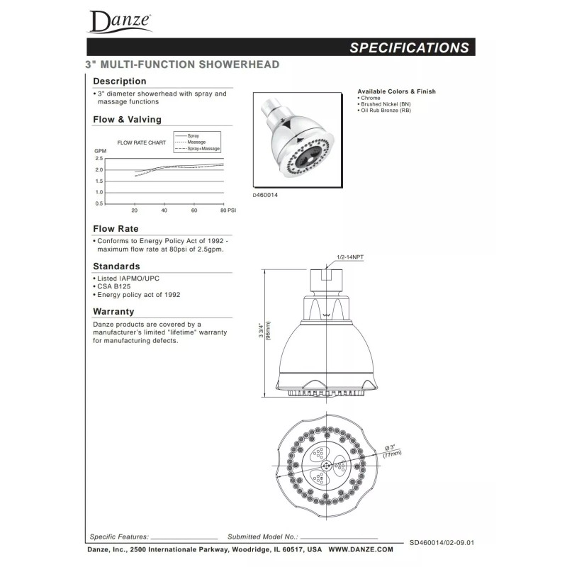 Danze D460014BN Lot of 2 Brushed Nickel 2.5gpm Shower Head