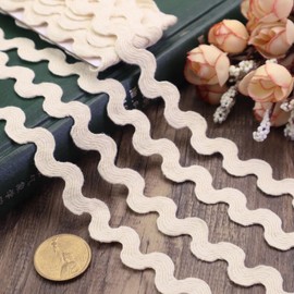 ZNZAKKA Rick Rack Trim Cotton Wave Bending Fringe Trim Beige Lace Ribbon for Sewing Crafts, Gift Wrapping Home Wedding Decoration (6 Yards, 0.4 Inch)