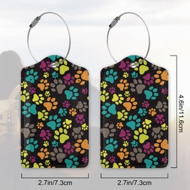 2 Pack PU Leahter Luggage Tag with Stainless Steel Loop,Cute Dog Paw Print Luggage Tag Travel Suitcase Labels with Privacy Cover ID Label Quickly Spot for Bags & Baggage