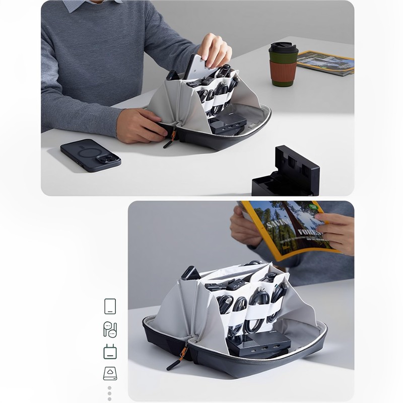XSQD Data Cable Organiser Storage Bags, 180 ° Unfolded Cable