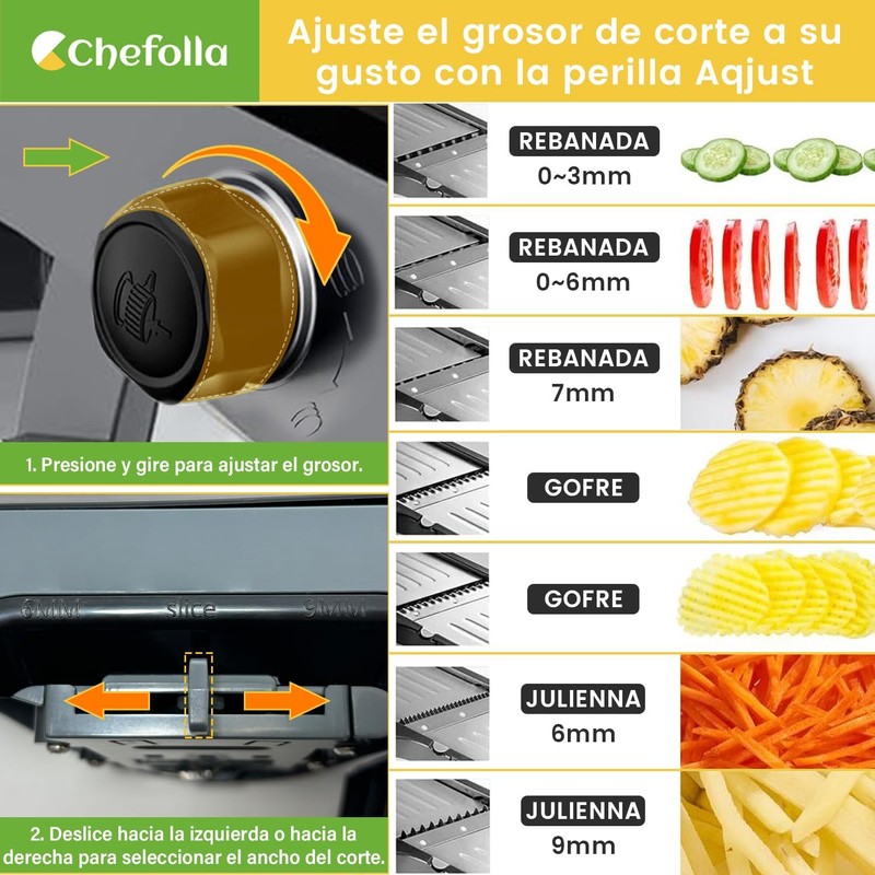 CHEFOLLA Cortador de Verduras, Rallador de Acero Inoxidable Cocina