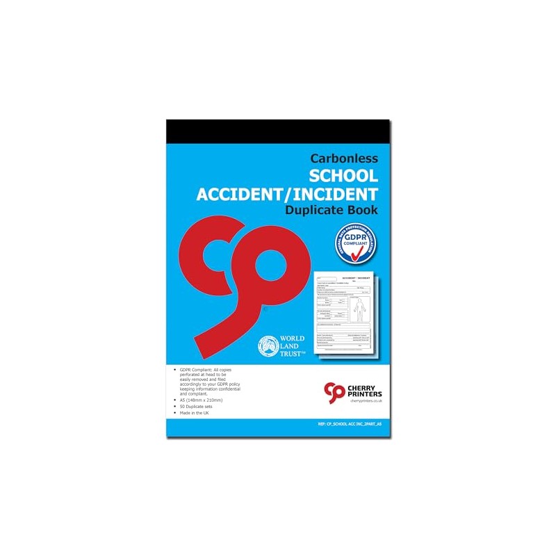 Cherry Carbonless NCR School Accident/Incident Duplicate Book for Pupils A5