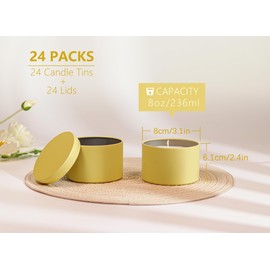 Aroparc Candle Tins 8oz with Lids, 24 Pack Seamless Candle Containers for Candle Making Supplies Empty Candle Jars - Lemon