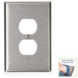 Leviton 1-Gang Duplex Wallplate, Oversized, Non-Magnetic Stainless Steel, 84103-40