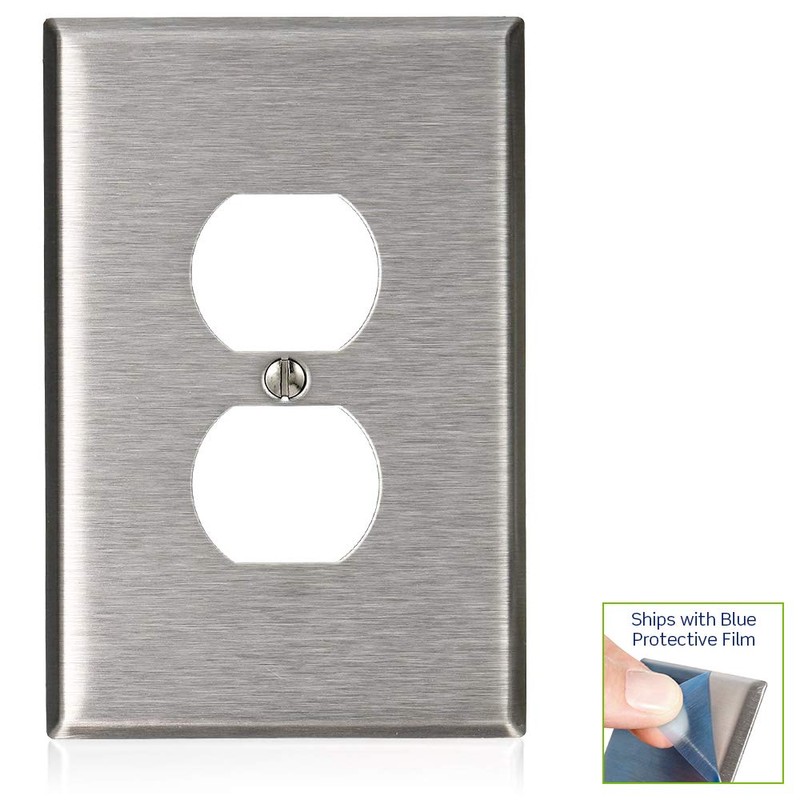 Leviton 1-Gang Duplex Wallplate, Oversized, Non-Magnetic Stainless Steel, 84103-40