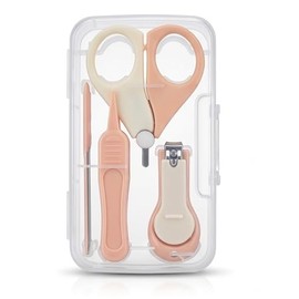 Baby Nail Clipper Kit 4-in-1 Safe Newborn and Infant Grooming Set with Nail Clippers, Safety Scissors, Glass File, Tweezers and Protective Case (Pink)