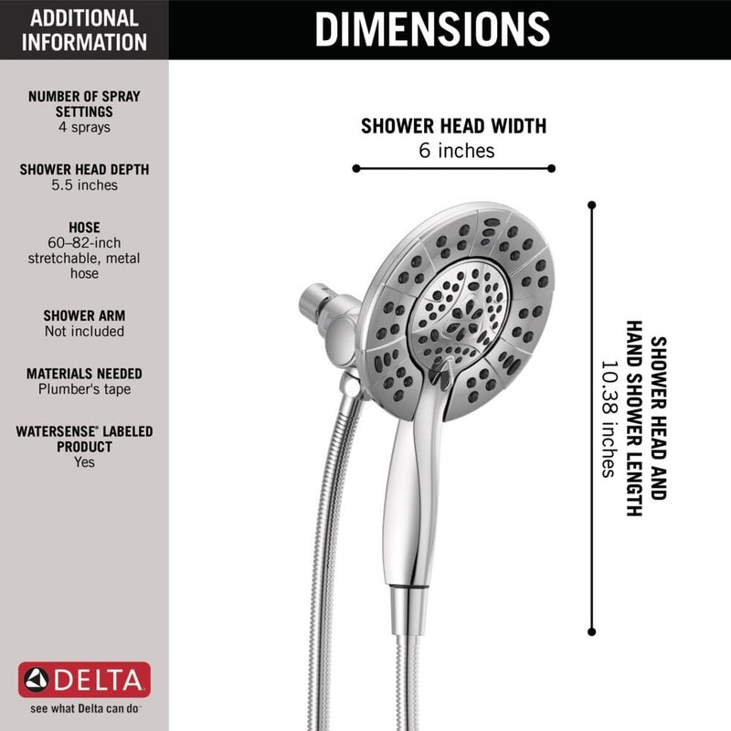 Delta 4-Setting In2ition 2-in-1 Dual Shower Head with HandHeld Spray,