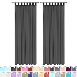 Megachest lucy Woven Voile Tab Top Curtain 2 Panels with ties (28 colors) (black, 56" wideX90 drop(W142cmXH228.5cm))