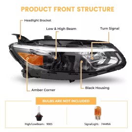 For 2016-2018 Chevy Malibu Halogen Headlight Assembly Black Housing LH+RH Pair