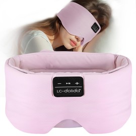LC-dolida Sleep Headphones Bluetooth Eye Mask,Soft Sleep Mask Headphones -100% Blackout Sleep Masks with Thin Speakers & 16Hrs Playtime for Long Time of Comfortable Sleeping,Unisex Gifts for Men Women