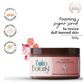 Boho Botanist Rose & Peony Buffing Sugar Scrub| For a smooth and fresh looking skin |Suitable for dull, ageing skin | Skin brightening body scrub for men and women | 200g