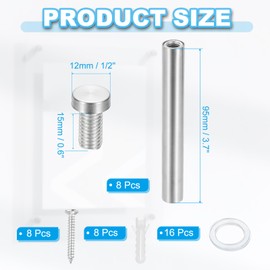 PATIKIL 12x100mm Standoff Screws, 8 Pack Stainless Steel Wall Mount Sign Standoffs Mounting Hardware Advertising Nail for Hanging Acrylic Picture Frame, Silver