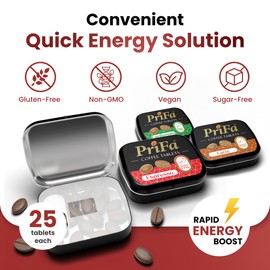 PriFa Coffee Tablets Variety Pack, Pocket Coffee To Go - Real Coffee, Coffee Candy with Caffeine - Natural Sugar Free Instant Energy Pouches, Keto Coffee Packets (3x Espresso, 2x Latte, 2x Cardamom)
