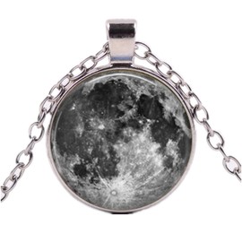 Glow In Dark Full Moon Necklace Space Picture Galaxy Jewelry For Ladies Sweater Chain Charm Pendant