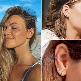 ENVYOU 316L Surgical Steel Huggie Hoop Earrings,Dainty Pave Cubic Zirconia Cartilage Tiny Earring for Sensitive Ears Hypoallergenic Lightweight (Silver 8mm)