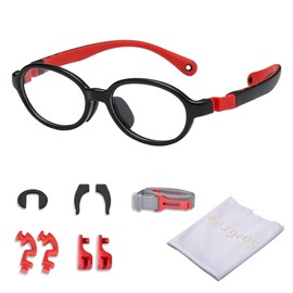 SooGree Blue Light Glasses Kids Girls Boys Computer Gaming Anti Blue Ray Age 4-8 TR90 Frame Unbreakable Eyeglasses Toddler (Black + Red)