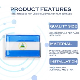 Perdecor Nicaragua Flag Sticker Emblem Nicaraguan Decal Car Chrome Flags, 2 Pack, 3 x 2 inches