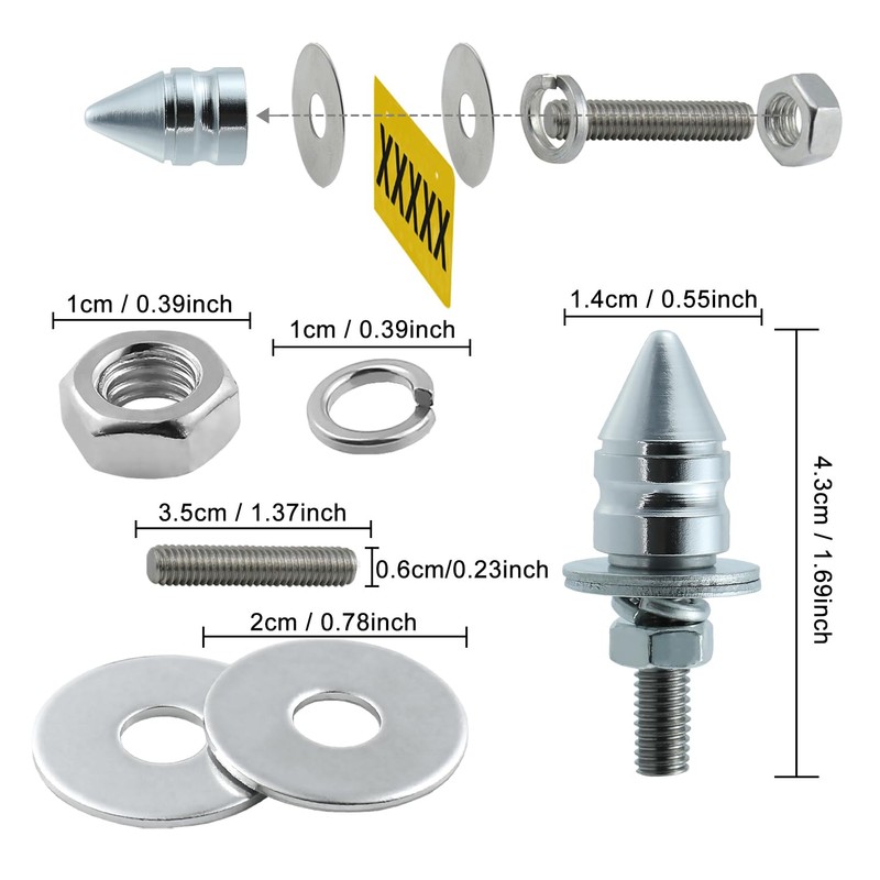 Bashineng Spike License Plate Screw Fasteners Kit License Plate Bolts