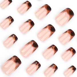 24 Pcs Spring French Nude Press on Nails Medium Ballet - YIHONGYAN Acrylic Nail Art Kit Fake Nails Press ons Nail Tips Glue on Nails Full Cover Leopard False Nails Stick on Nails Manicure Supplies